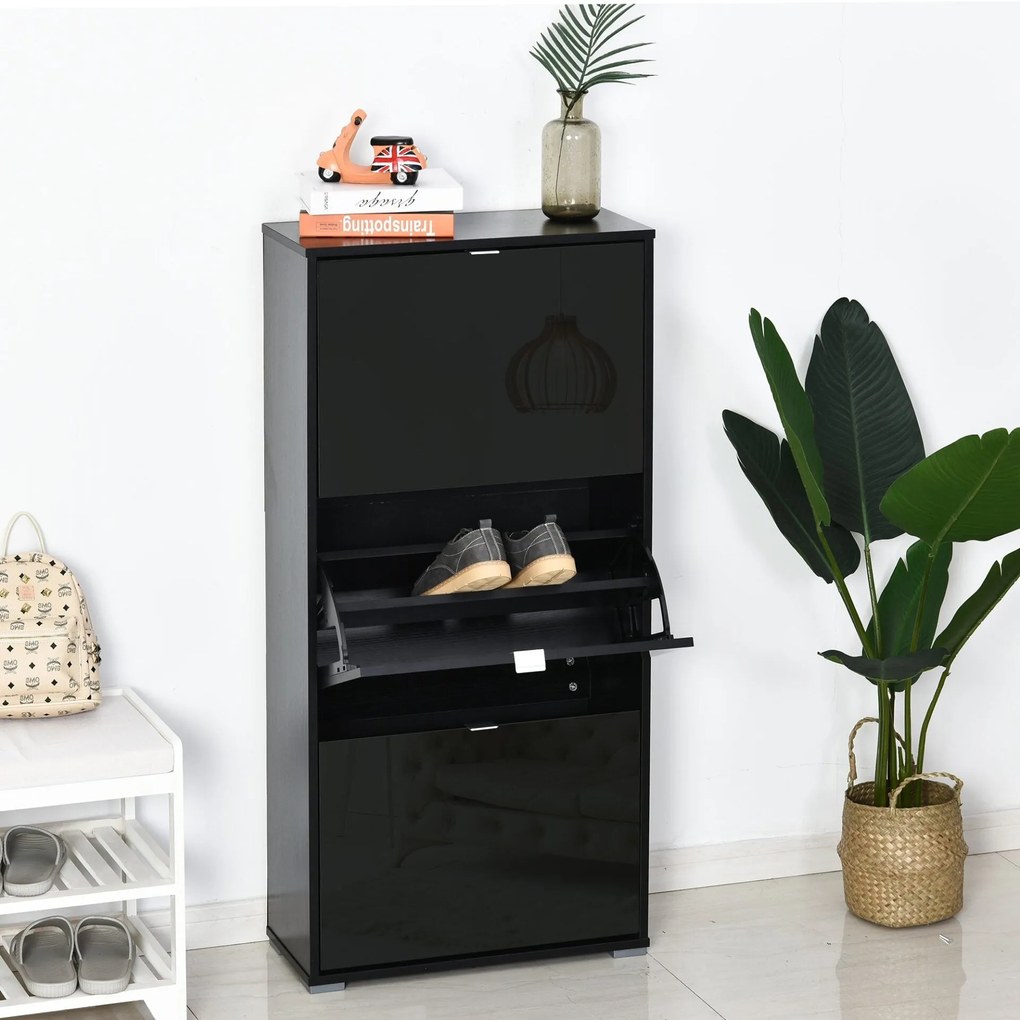 Sapateira Emile com 3 Divisórias - Preto - Design Moderno