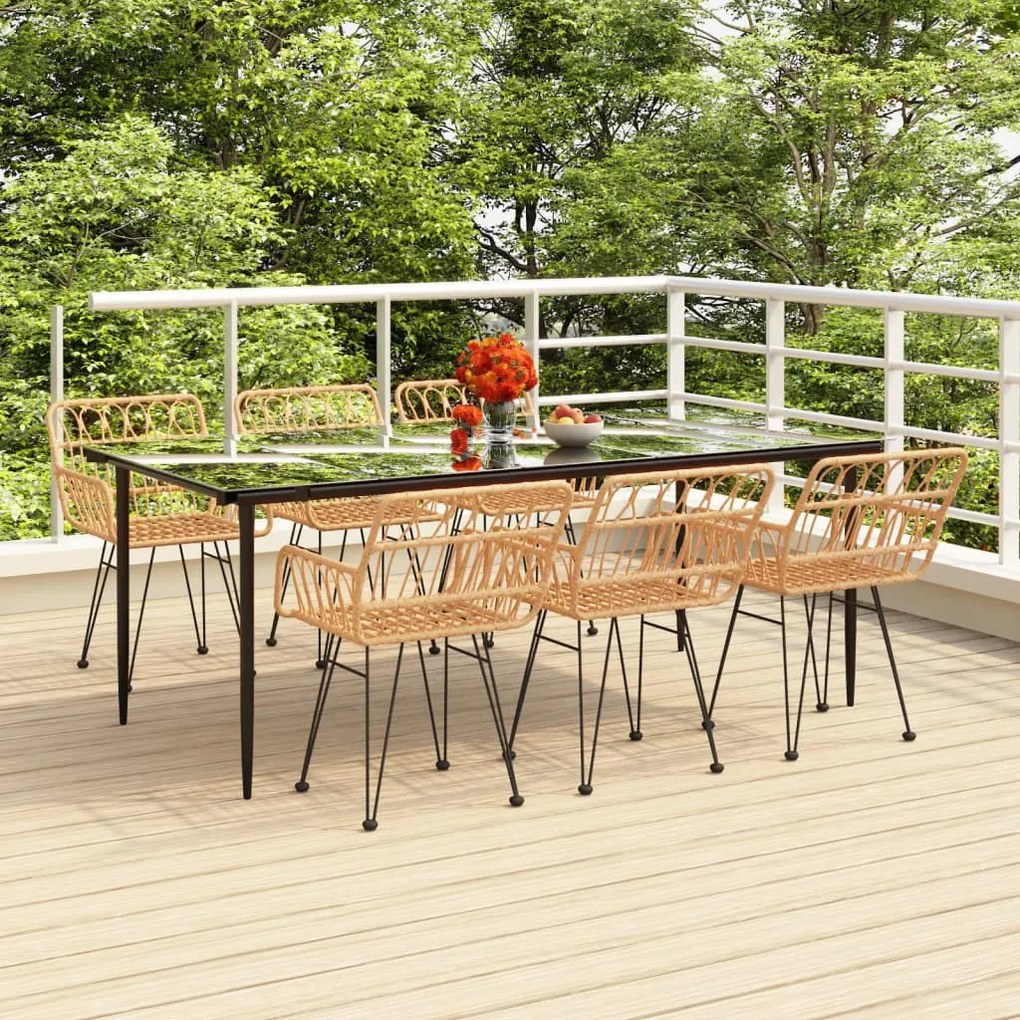 vidaXL 7 pcs conjunto de jantar para jardim vime PE
