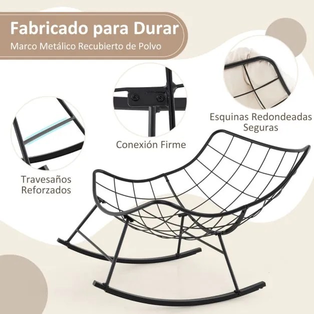 Cadeira de balanço para interior e exterior com almofada acolchoada, carga máxima de 205 kg bege