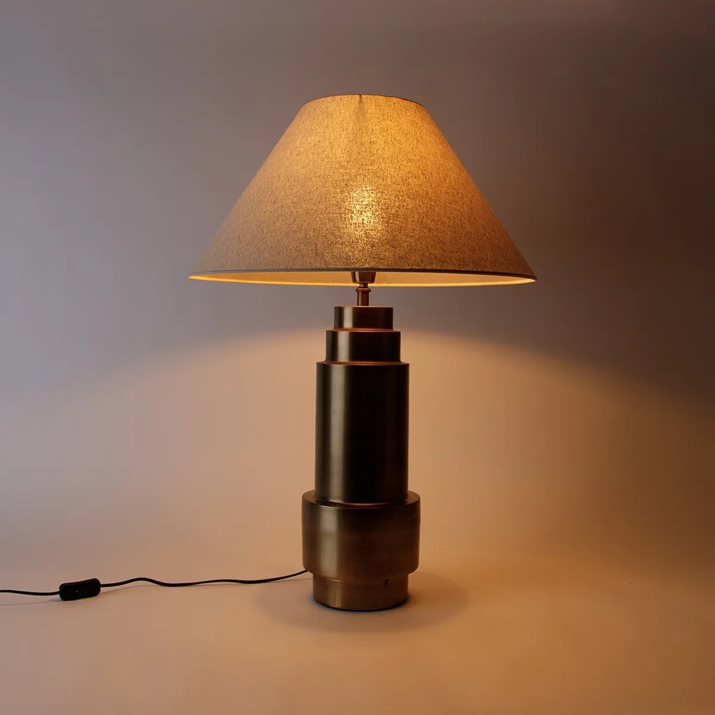 Candeeiro de mesa bronze com abajur em tecido bege 55 cm - Bruut Art Deco