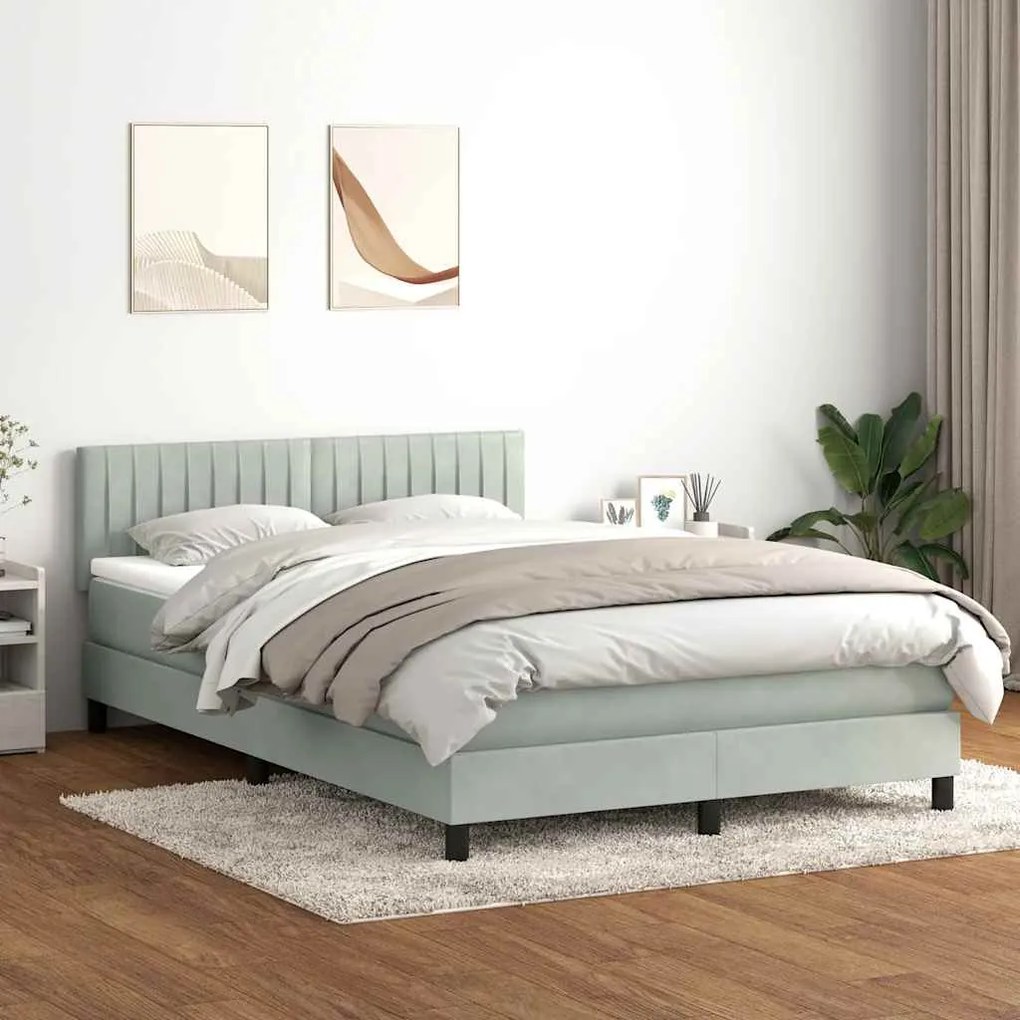 vidaXL Cama box spring c/ colchão e LED 140x220 cm veludo cinzento-claro