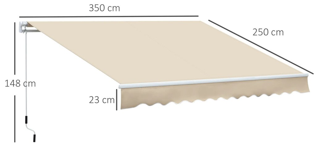 Toldo Manual Retrátil 350x250 cm Toldo para Varanda com Manivela de Me