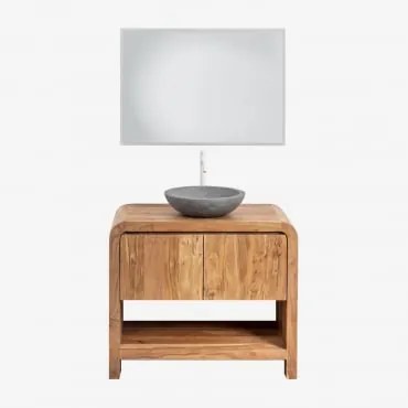Conjunto De Móveis De Banheiro Em Madeira De Acácia Vacry Castanho Acácia & Cimento Cinzento Redondo Ø40 Cm Tarsis - Sklum