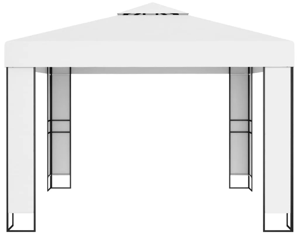 Gazebo com toldo duplo e cordões de luzes LED 3x3 m branco