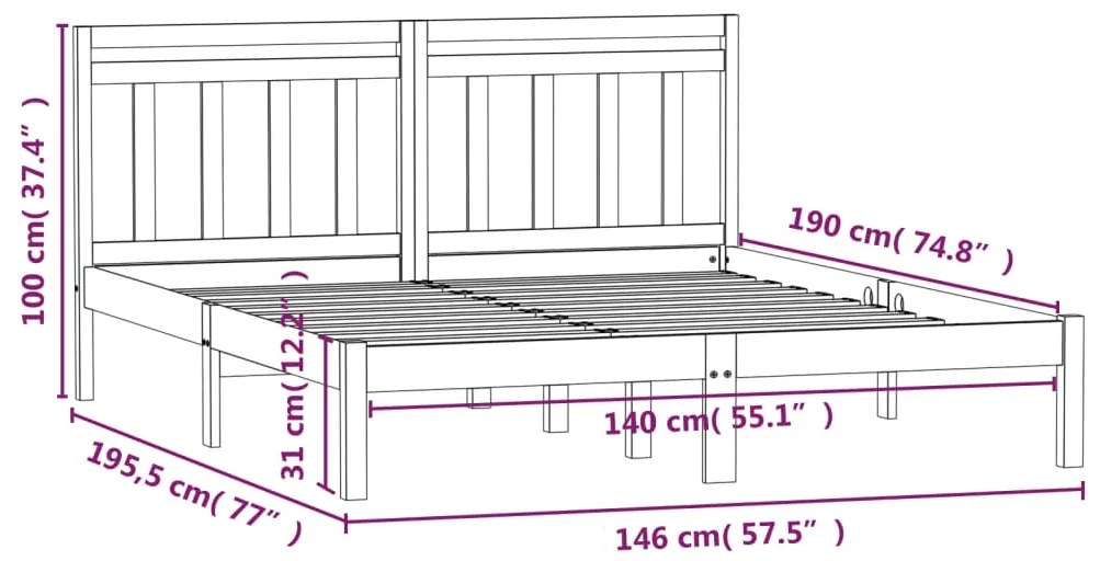 Estrutura de cama 140x190 cm madeira de pinho maciça preto