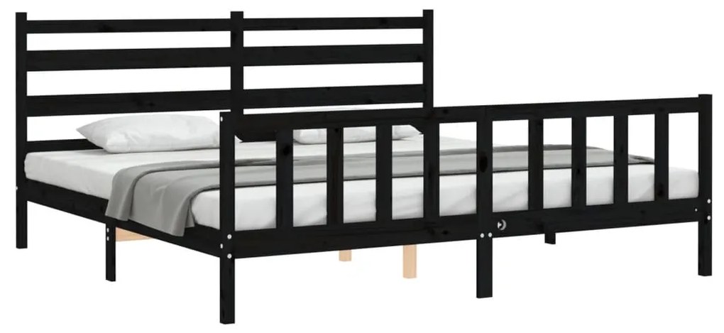 Estrutura de cama com cabeceira 200x200 cm madeira maciça preto