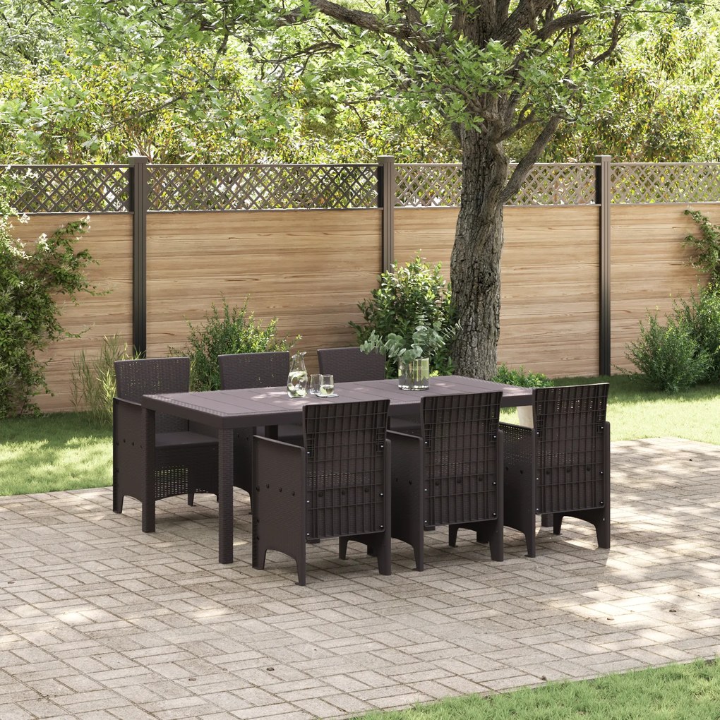 vidaXL Conjunto de Jantar para Jardim de 7 Peças em Rattan Poliéster Castanho