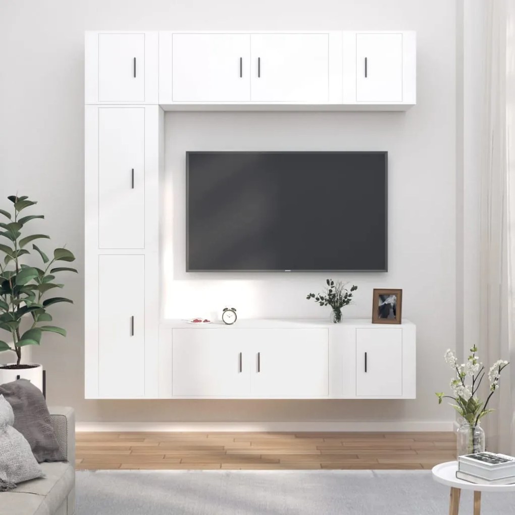vidaXL Conjunto móveis de TV 7 pcs madeira processada branco