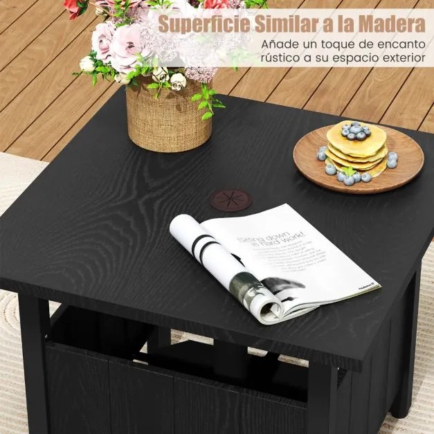 Mesa auxiliar Jardim 55,5 x 55,5 x 48 cm com orifício para guarda-sol com 2 sacos para areia e almofadas ajustáveis para pés para pátio ou terraço Pre