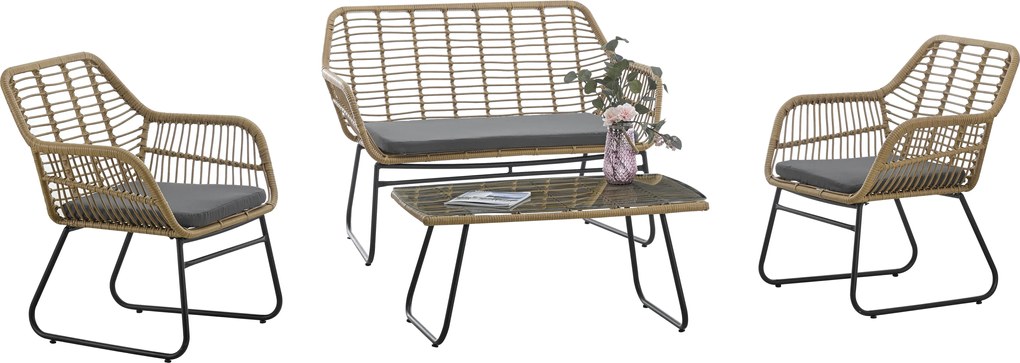 Poltrona de Jardim KROYA – 68x69x84 cm – Metal, Ratán Bege e Almofada