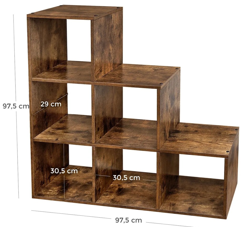 Estante sala em escada com 6 cubos 29 x 97,5 cm x 97,5 Castanho vintage