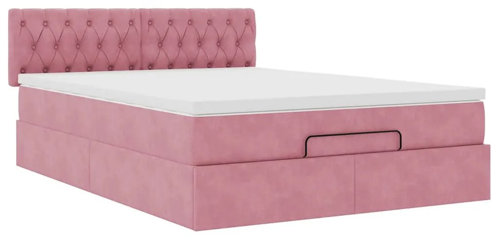 Estrutura de cama otomana com colchão 140x190 cm veludo rosa