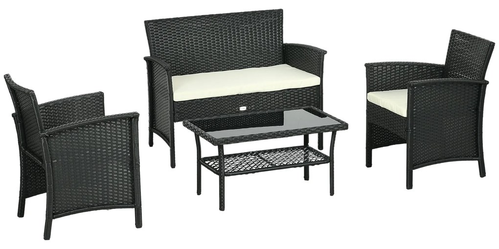 Conjunto de Jardim de Vime Sintético Conjunto de 4 Peças Móveis de Jar