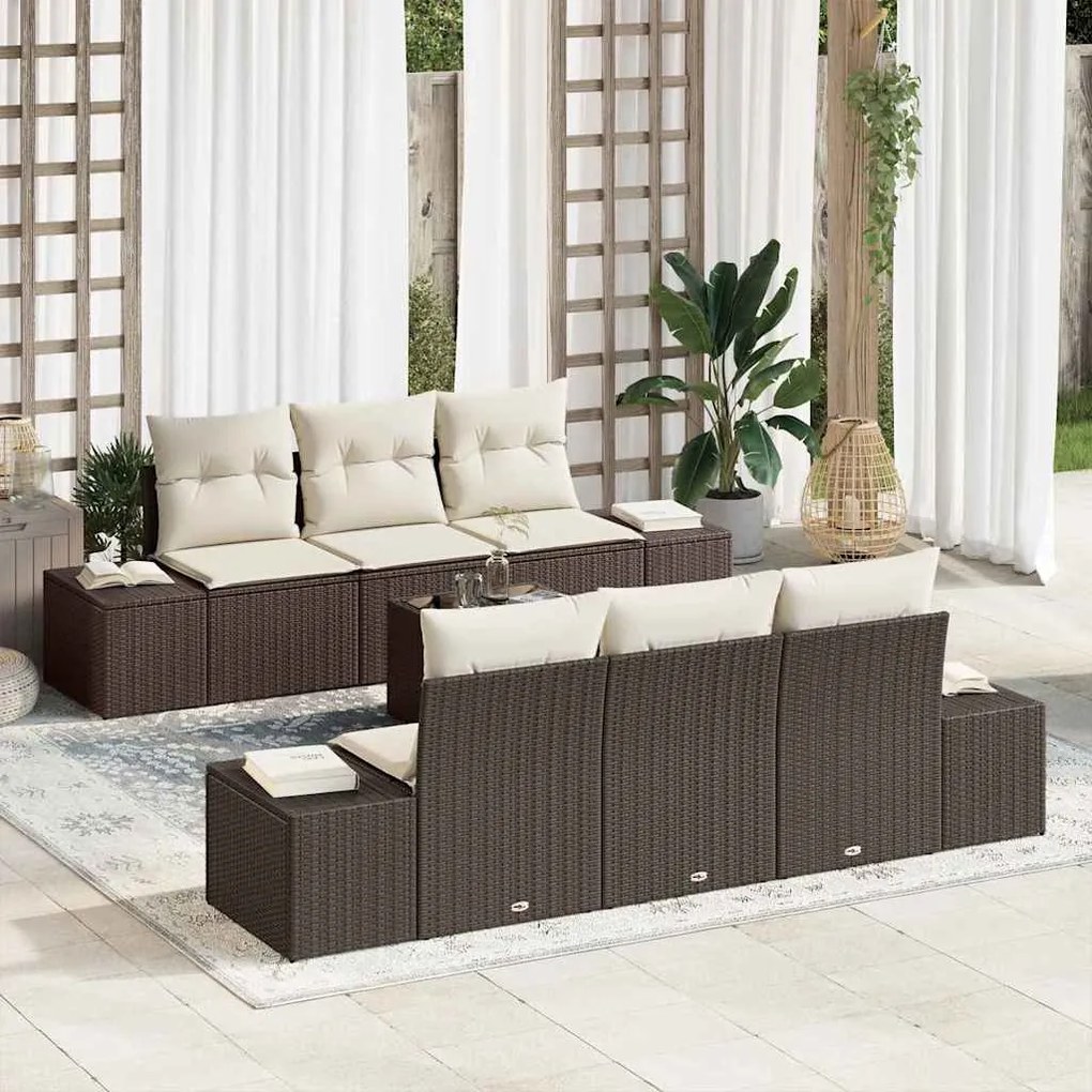 Conjunto de Sofá para Jardim de 7 Peças com Almofadas Marrons em Ratta
