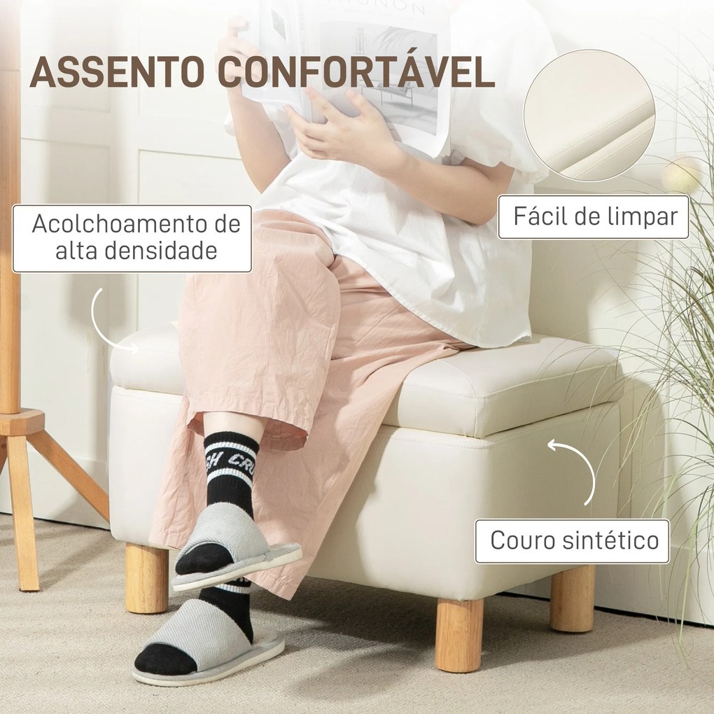 Baú Puff de Armazenamento "Lykke" – 33L – Estofado em Couro PU – 60x38