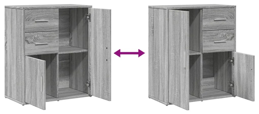 Aparadores 2 pcs 60x31x70 cm derivados madeira cinzento sonoma
