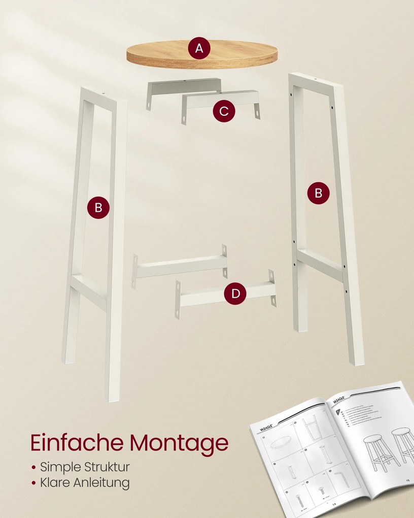 Conjunto de 2 bancos de bar 32 x 65 cm (Ø x H) Carvalho bege + branco