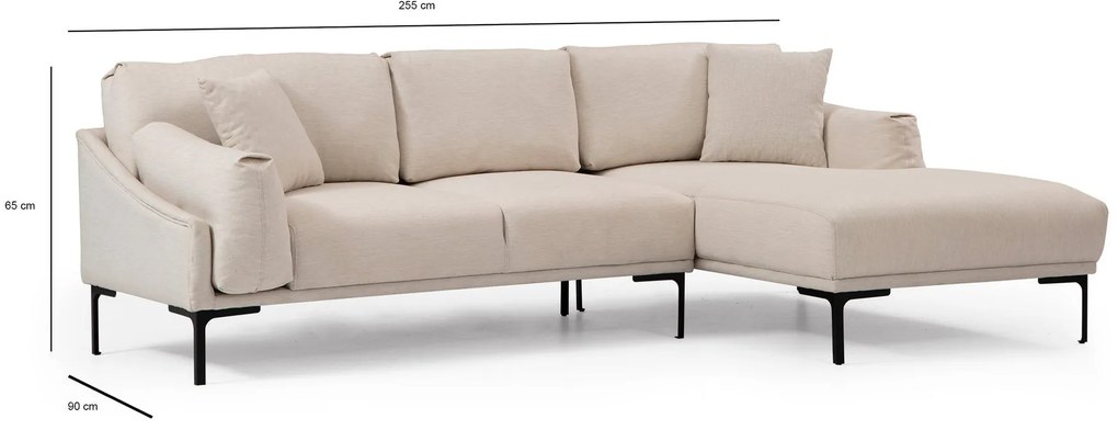 Sofá de Canto Leo Corner – Creme – 255 x 150 cm