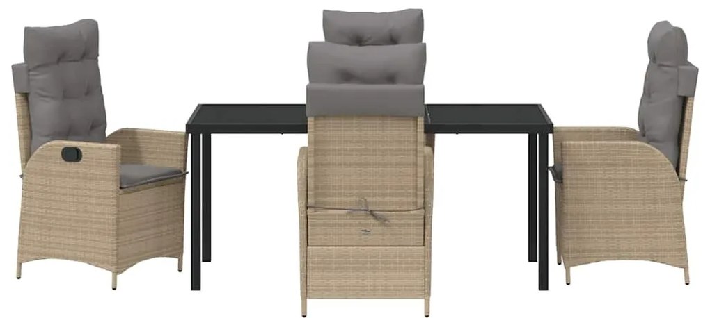 conjunto de jantar de jardim de 5 peças com almofadas bege em rattan d