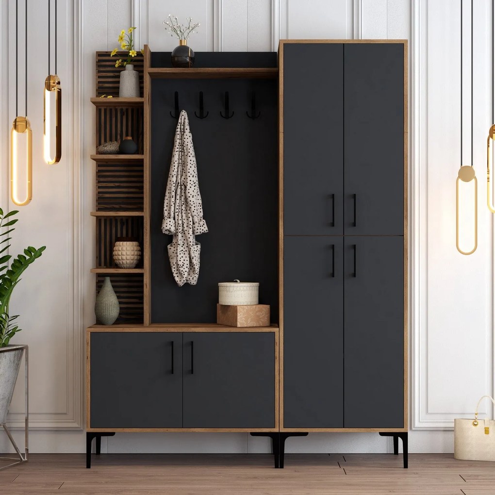 Hall Stand Viyana DA – Nogueira e Antracite – 150x200x35 cm