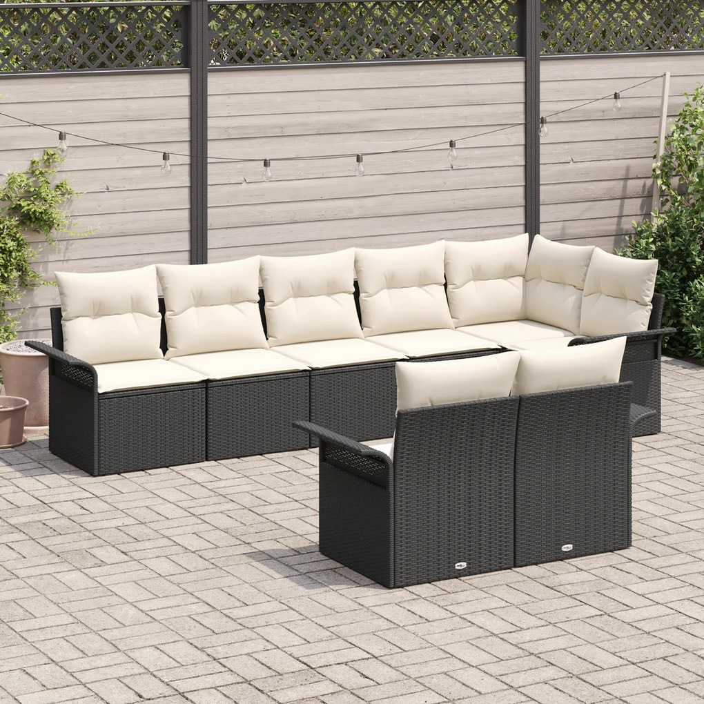 Conjunto de Sofás de Jardim de 8 Peças com Almofadas Preto Rattan Poli