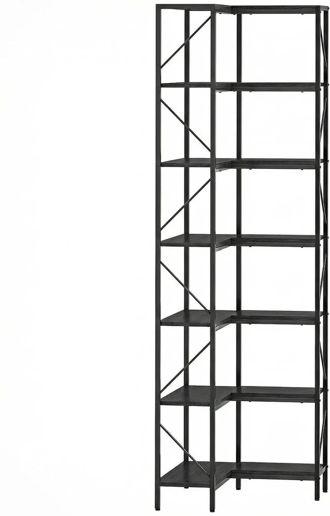 HOMCOM Estante de canto industrial de 7 níveis com prateleiras de arrumação, 60 x 60 x 198 cm, preto | Aosom Portugal