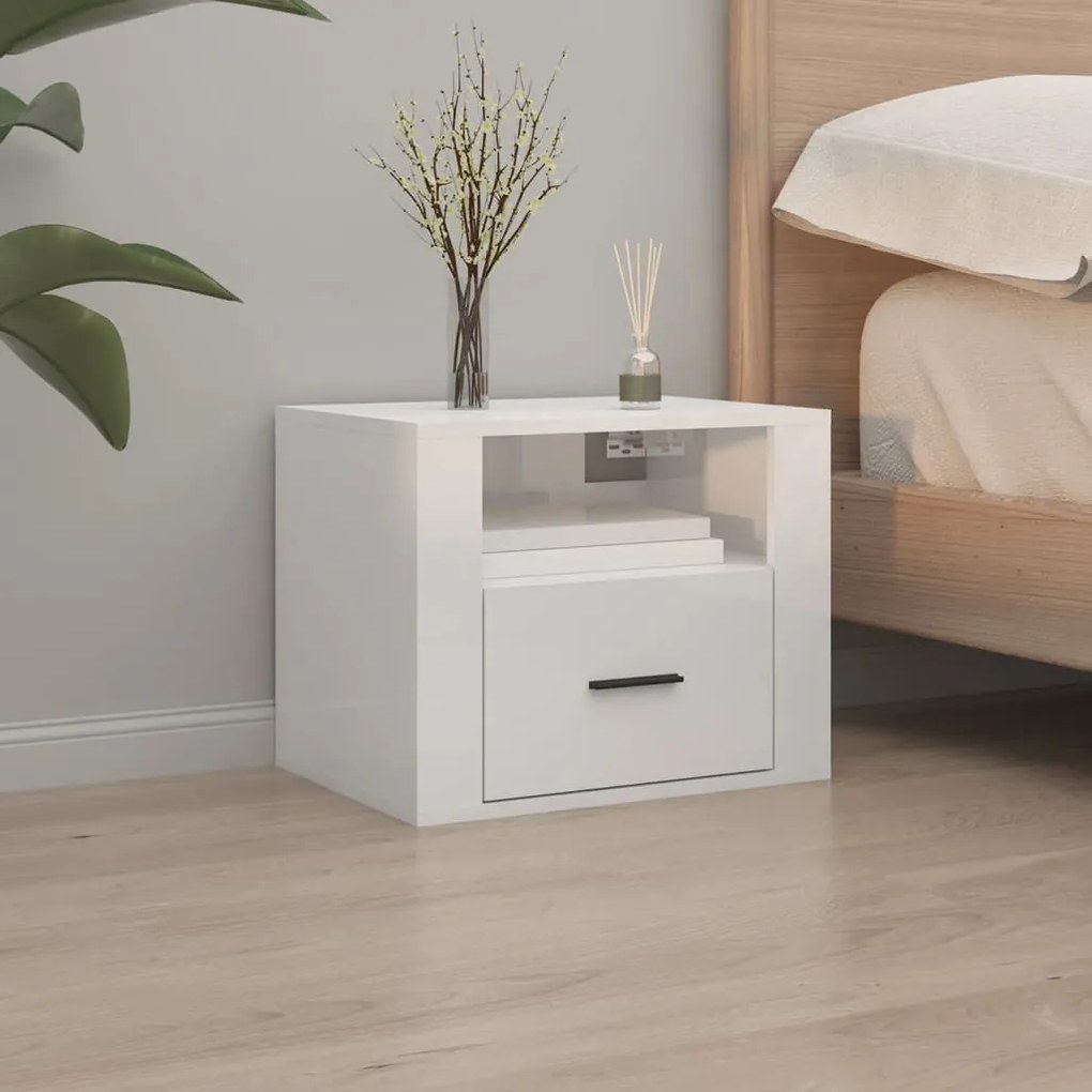 vidaXL Mesa de cabeceira de parede 50x36x40 cm branco brilhante