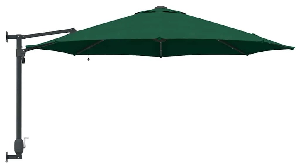 Guarda-sol de Jardim Montado na Parede com LEDs Verde 248 cm