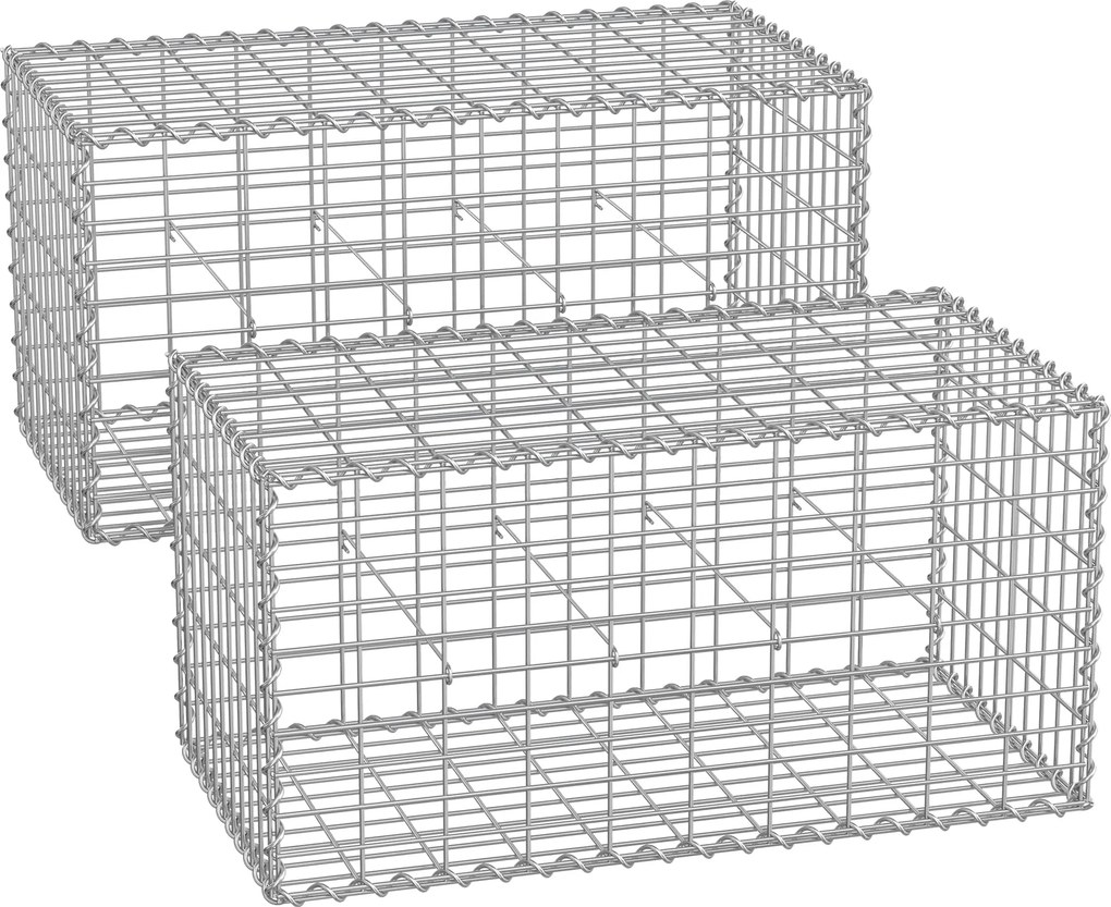 Conjunto de 2 unidades de cesto gabião 100 x 50 x 50 cm prateado