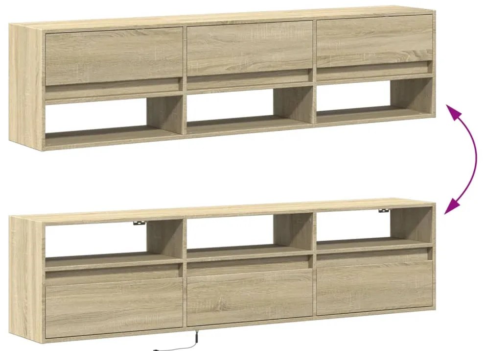 Móvel de parede p/ TV c/ luzes LED 180x31x45 cm carvalho sonoma