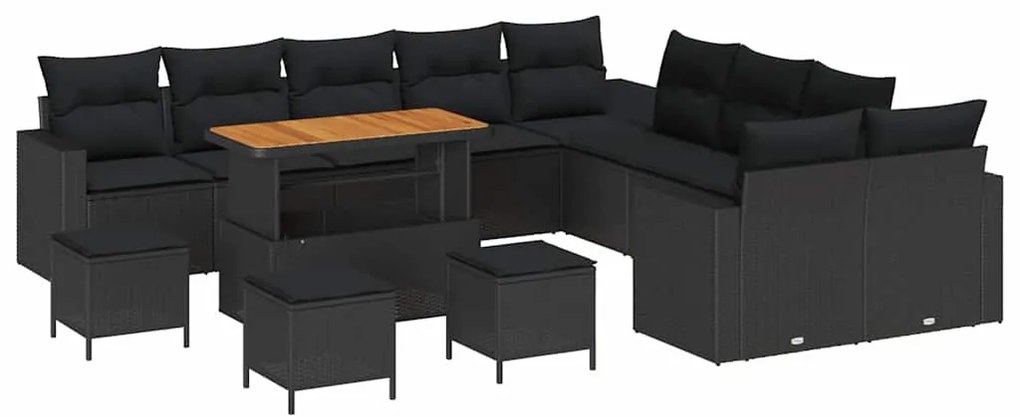 Conjunto de Sofá de Jardim vidaXL de 14 Peças com Almofadas Preto Vime