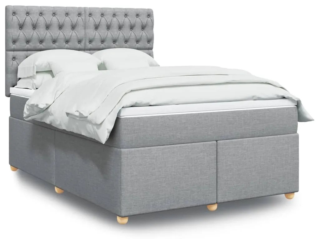 vidaXL Cama com molas/colchão 160x200 cm tecido cinzento-claro