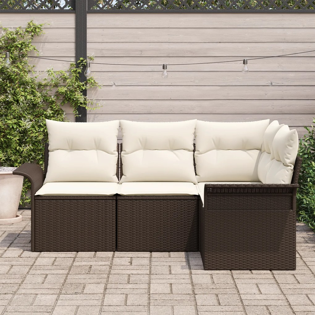 Conjunto de Sofá de Jardim de 4 Peças com Almofadas Rattan Polipropile