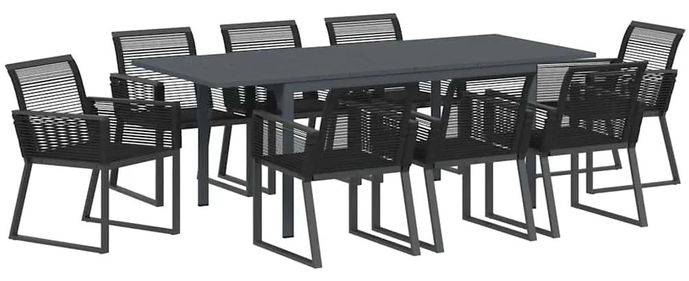 Conjunto de Jantar para Jardim Manual 9 pcs Preto Largo