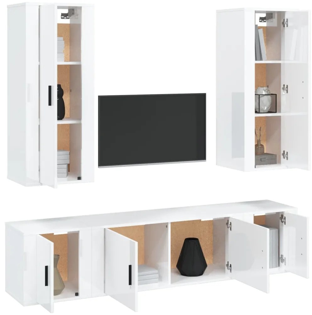 5 pcs conjunto móveis de TV madeira processada branco brilhante