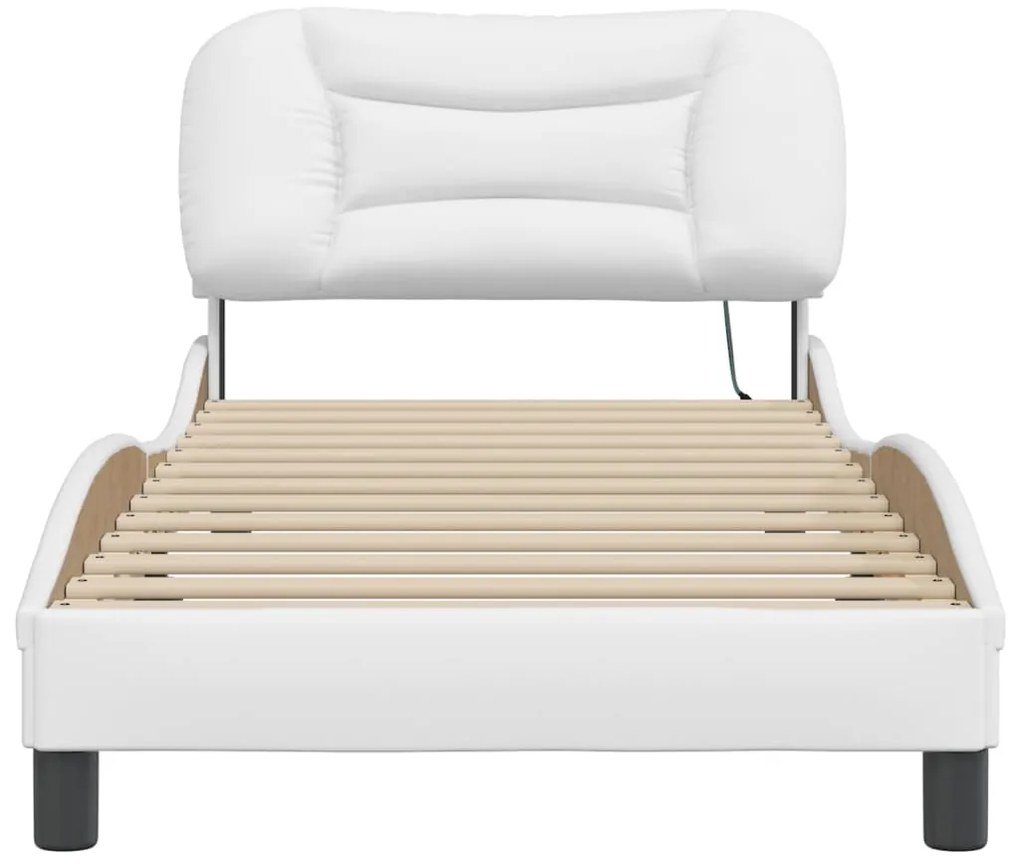 Estrutura de cama c/ luzes LED 90x190cm couro artificial branco