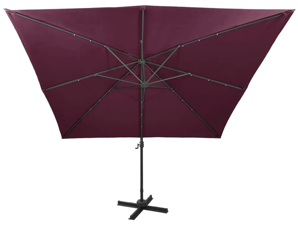 Guarda-sol jardim cantilever c/ poste e luzes LED 300 cm bordô
