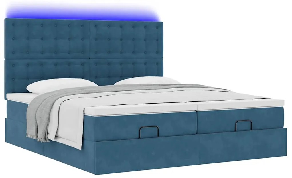 Estrutura cama otomana colchões 180x200 cm veludo azul escuro