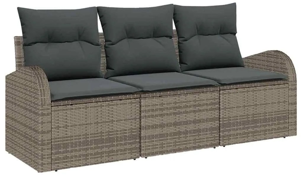 Conjunto de Sofá de Jardim vidaXL 3 Peças com Almofadas Cinza Polirata