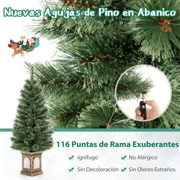 Árvore de Natal em vaso de 120 cm com 116 ramos 100 luzes LED 3 modos dinâmicos com controlo remoto verde e dourado