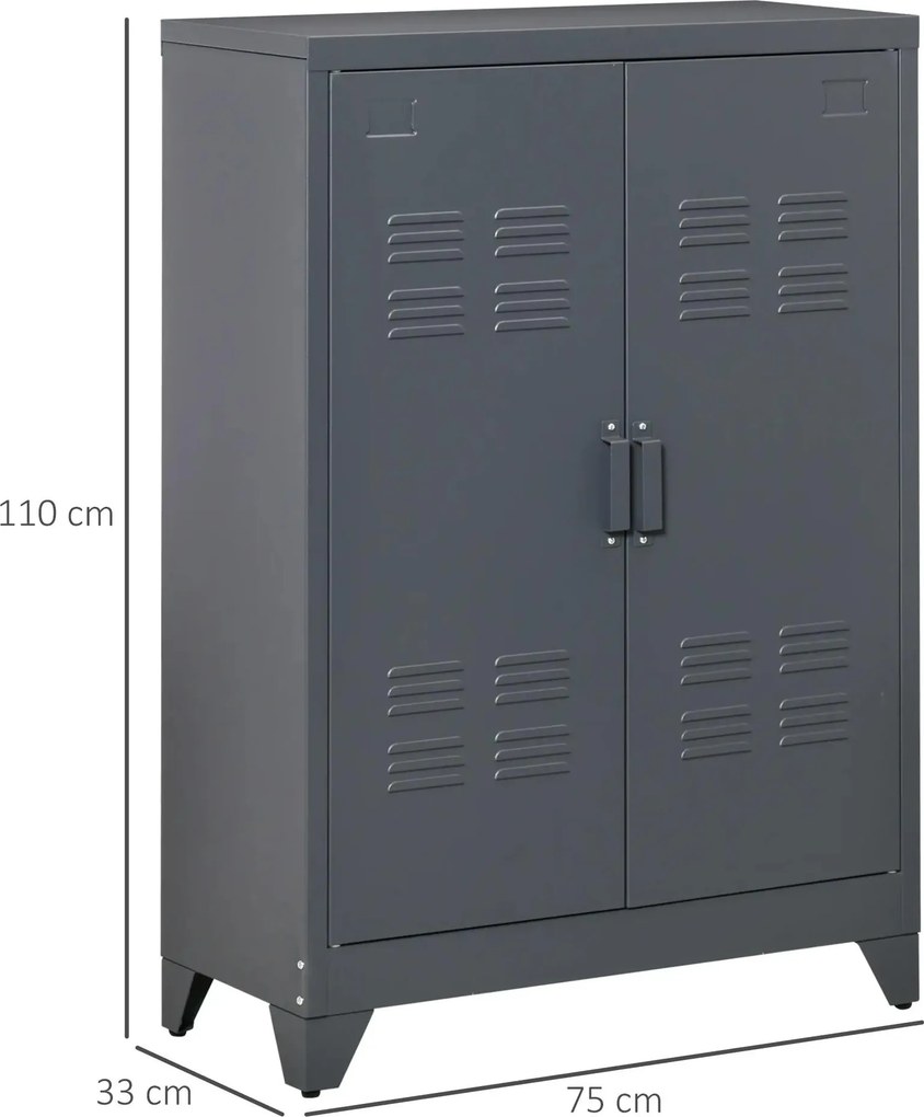 Armário de Metal de Armazenamento com Dupla Porta 2 Prateleiras com Altura Ajustável Armário Multiúso para Escritório Dormitório Garagem 75x33x110cm C