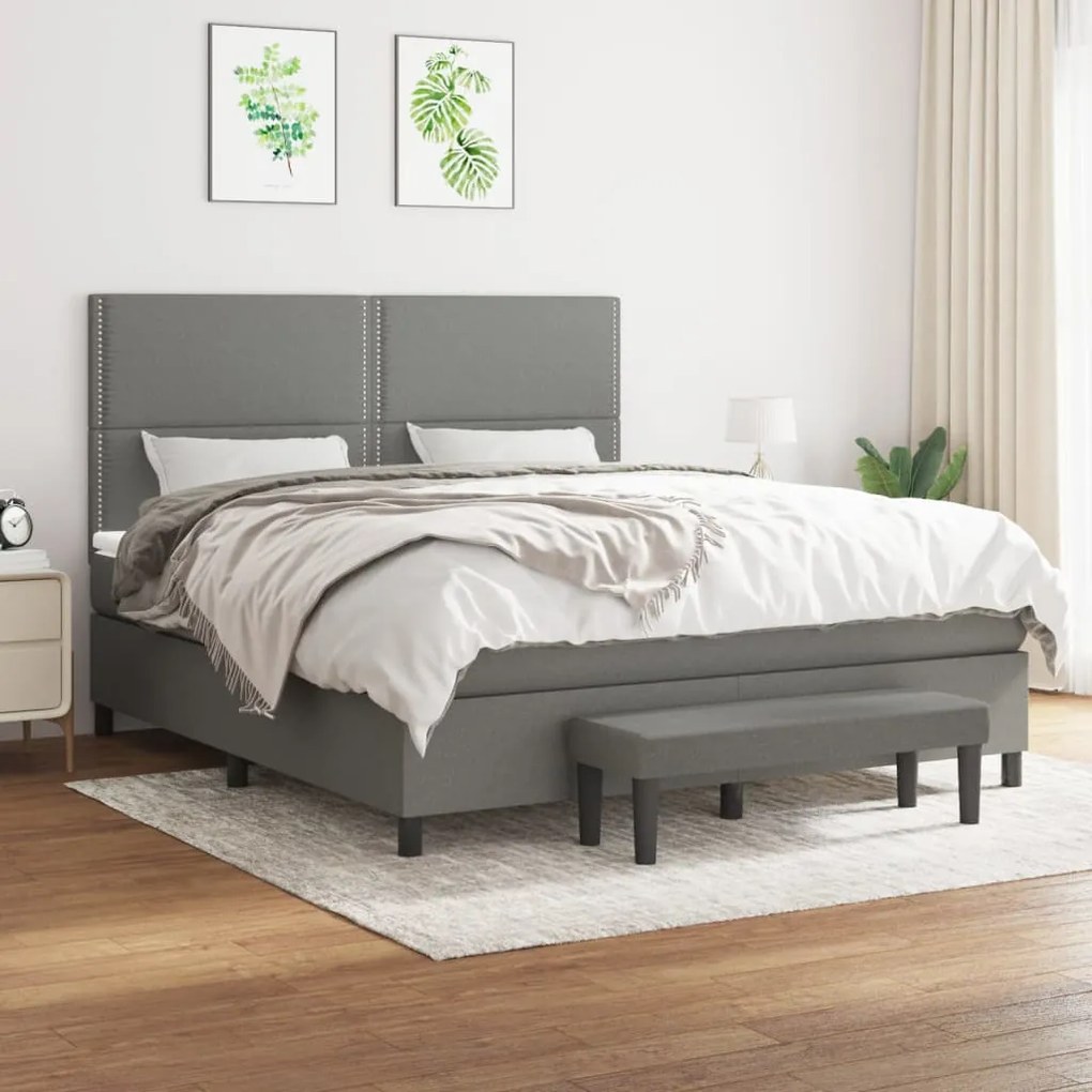 vidaXL Cama com molas/colchão 180x200 cm tecido cinzento-escuro