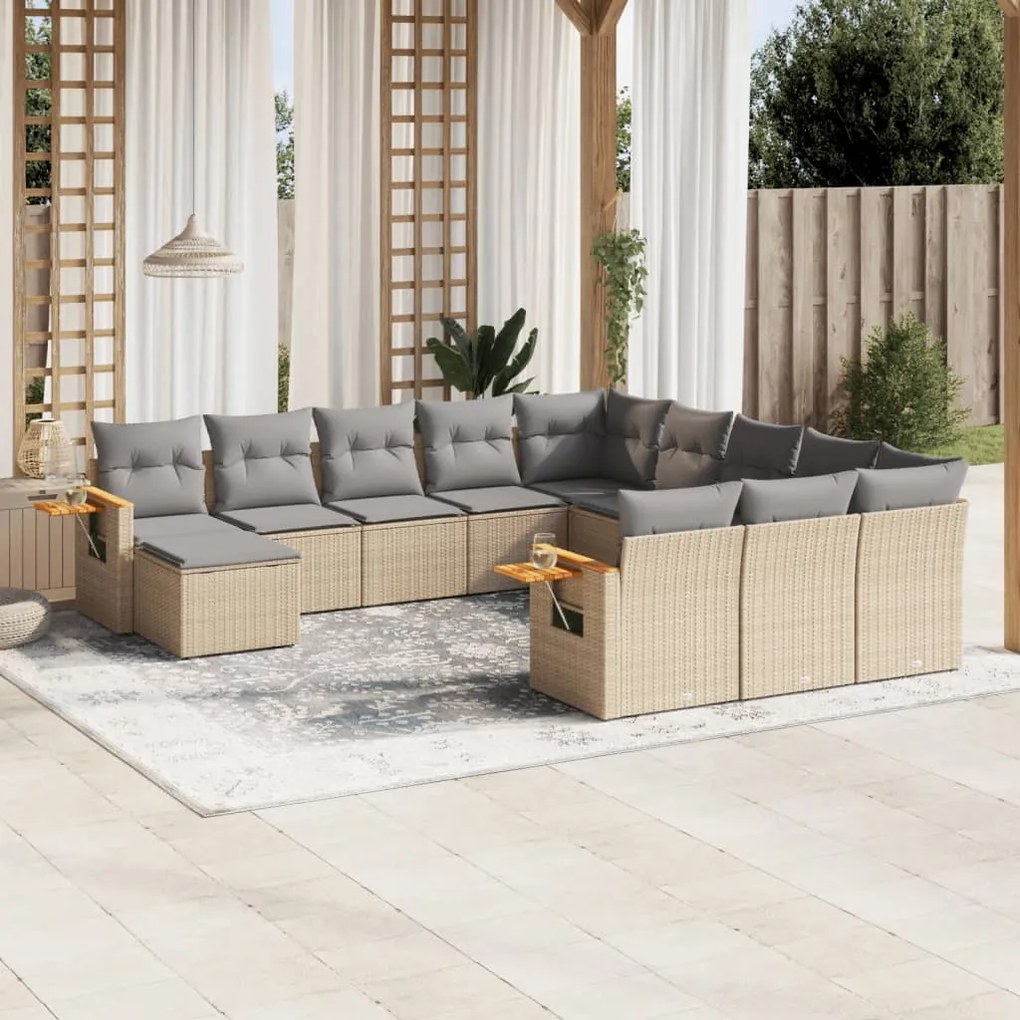 11 pcs conjunto sofás de jardim c/ almofadões vime PE bege