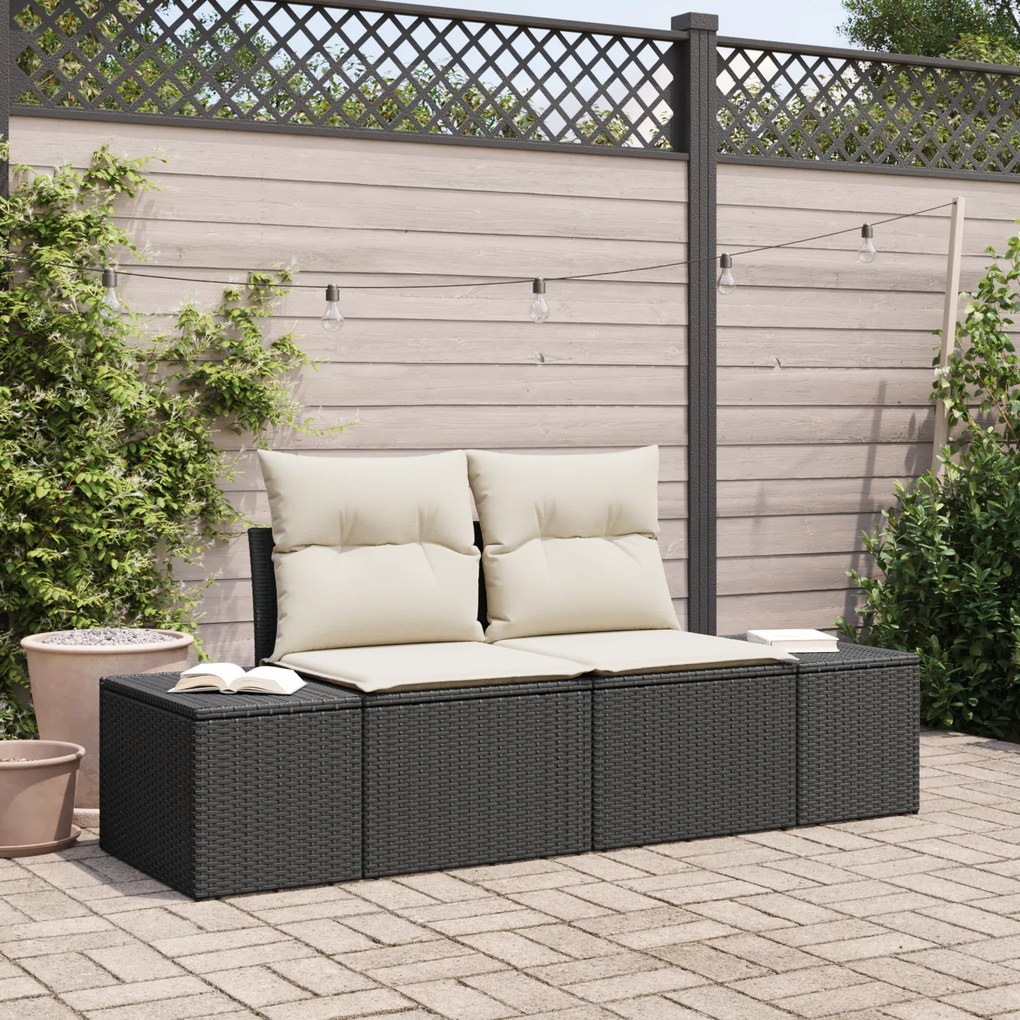 vidaXL Sofá de Jardim para 2 Pessoas com Almofadas Preto Rattan