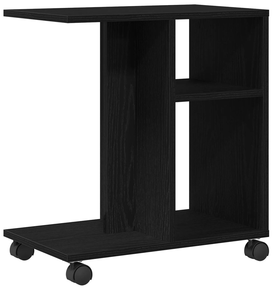 Mesa de Apoio com Rodas em Carvalho Preto 50x30x55 cm em Madeira Ingen