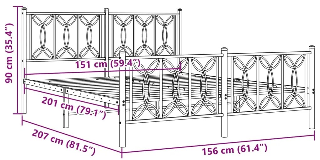 Estrutura de cama com cabeceira e pés 150x200 cm metal branco