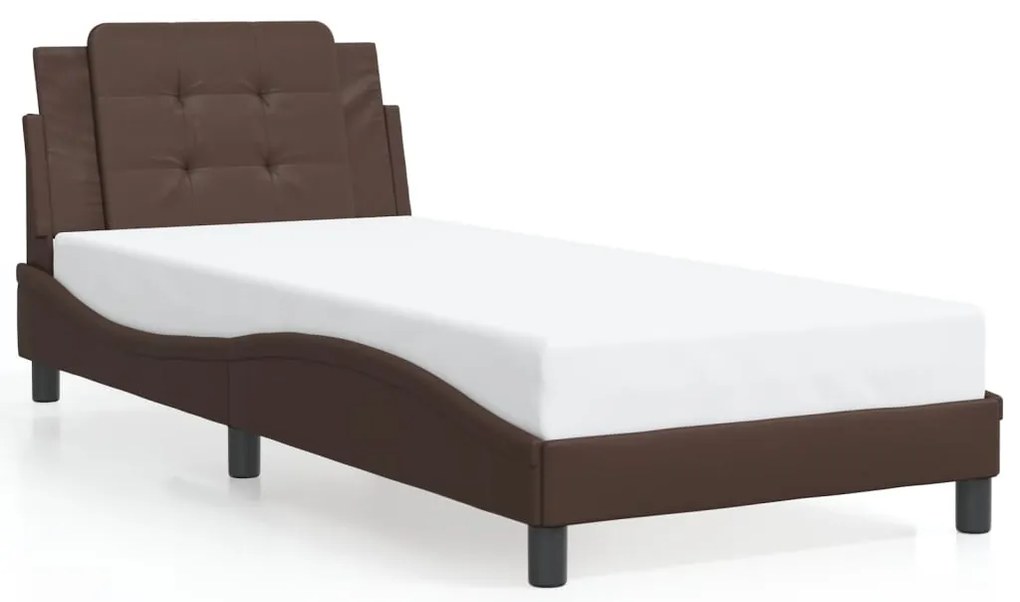 Estrutura cama c/ luzes LED 100x200cm couro artificial castanho
