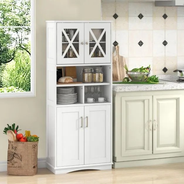 Armário multifuncional de casa de banho ou cozinha 60 x 30 x 145 cm com portas e 3 cubos e com estantes ajustáveis Branco