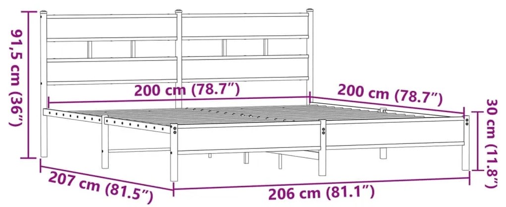 Estrutura cama sem colchão 200x200cm metal carvalho castanho