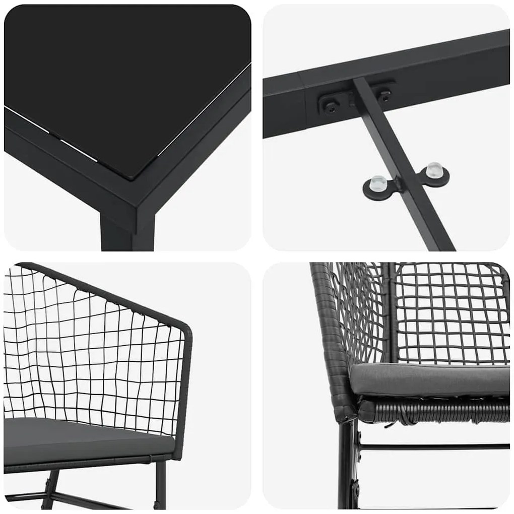 Conjunto de Jantar para Jardim de 5 Peças da com Almofadas Pretas em P